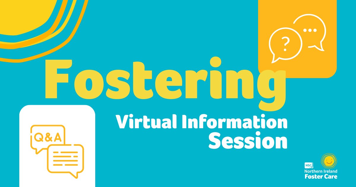 Come along to our virtual info session to find out about fostering with us. Our team will also be happy to answer any of your fostering questions. 📅TUE 7 Nov 🕢7 – 8pm ZOOM ID: 81886149120 Passcode: 549147 @BelfastTrust @NHSCTrust @setrust @SouthernHSCT @WesternHSCTrust