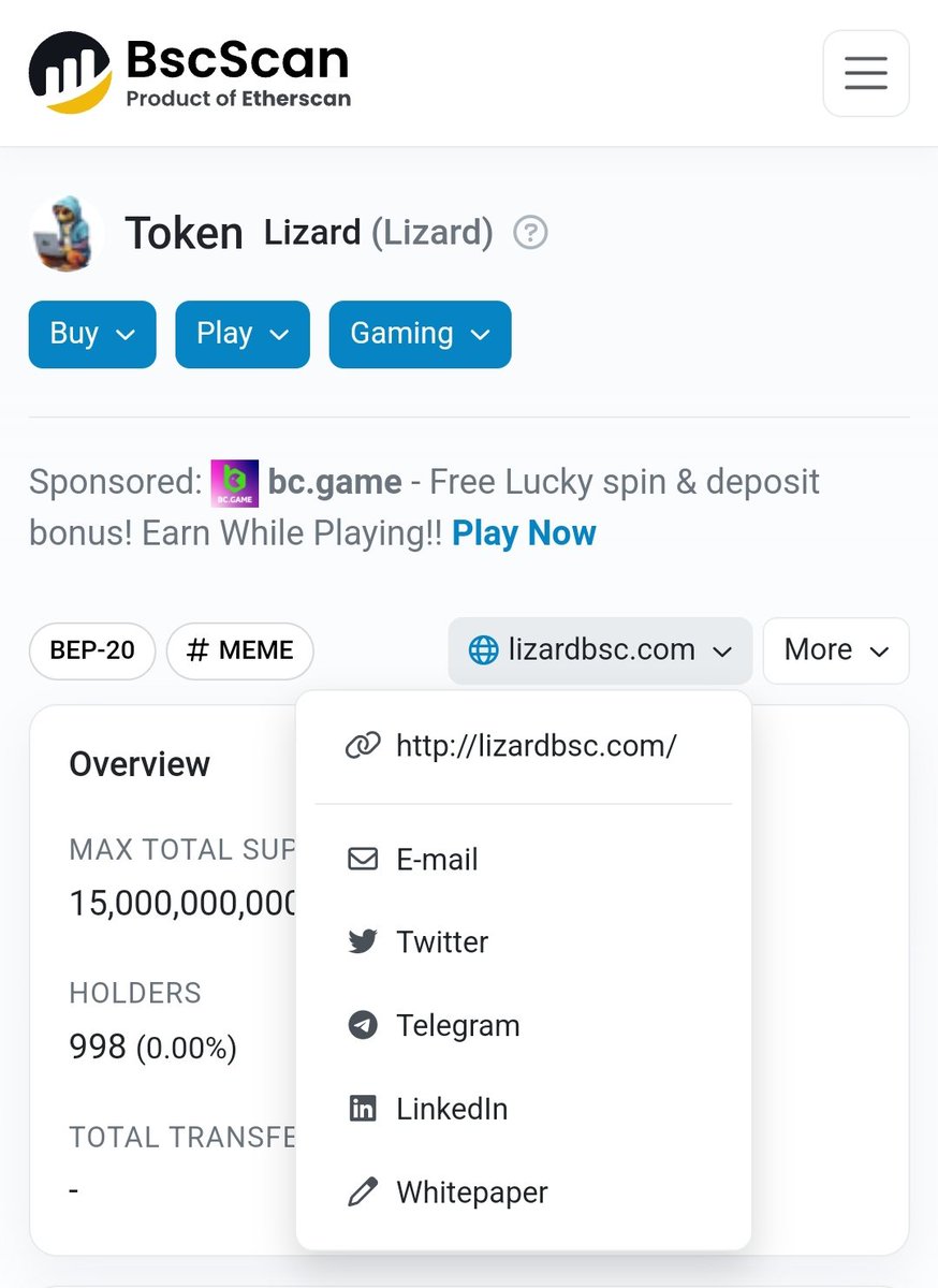 lizardbsctoken's tweet photo. Dear lizard community ;
We are proud to announce that Lizard information has been updated in Bscscan.
Now logo and website and information of our communities can be seen in https://t.co/vCt5jkDGrz
 https://t.co/N3h2IAheDz
https://t.co/uyfuuFoCrV
Ca:
0x5dCc4F1648d1978db807c7610B8147109C474028

#lizard #lizardbsc #bscscan #UPDATE #crypto #bscscabupdate #btc #binance #elon_musk