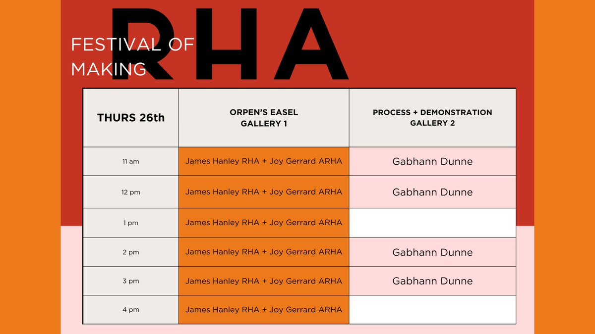 RHAGallery's tweet photo. Thursday's schedule of Festival of Making events at the RHA.

Please see https://t.co/pmOAxM6ho3 for details.

#RHA #RHA200 #RHASchool #FestivalOfMaking #ArtsCouncilSupported #ArtsIreland https://t.co/wlt5REXeRB
