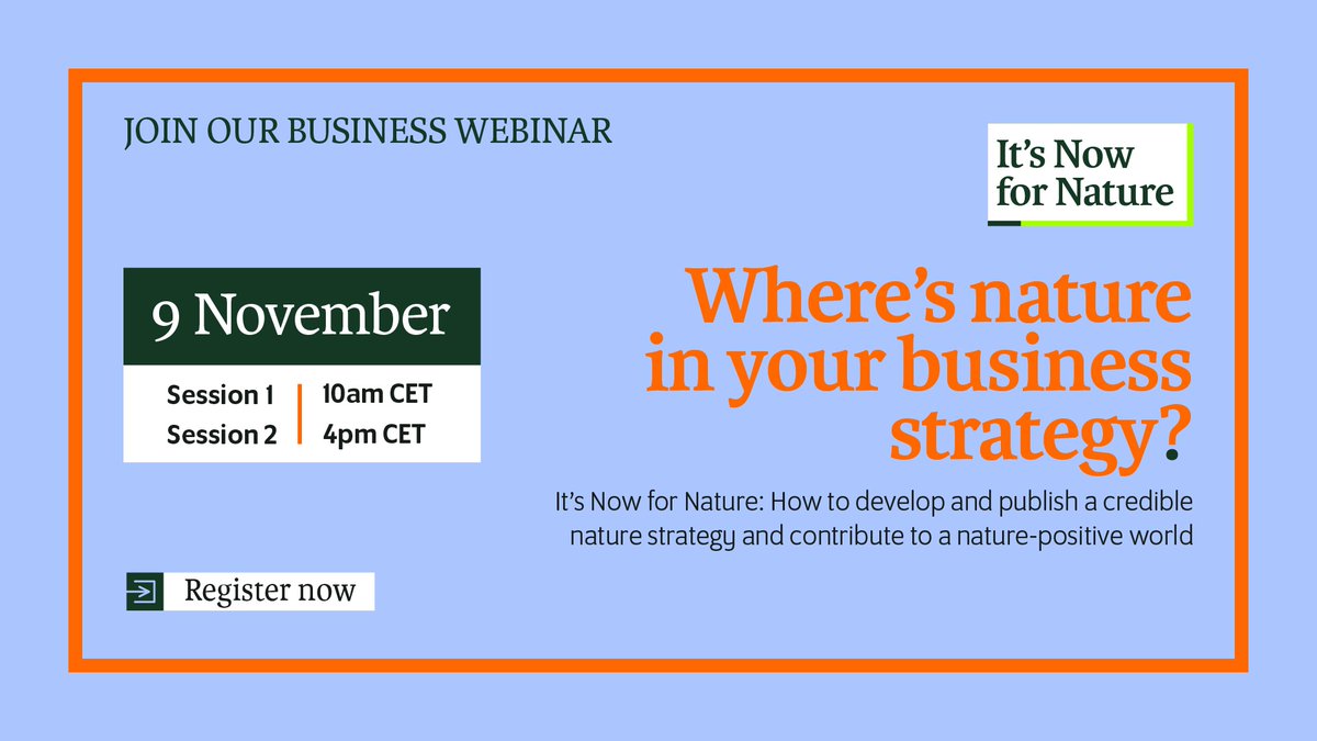 🌿 We must strive for a net-zero, #NaturePositive &amp; equitable future for all.

Join one of our It's #NowforNature global webinars to learn more about the upcoming campaign. 

🔗 Sign up here 👉 bit.ly/nowfornature

📆 9 November
🕙 10am CET ​
🕓 4pm CET