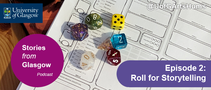 In case you missed it - @ohlookdragons joins #StoriesFromGlasgow podcast to chat all things storytelling, fantasy & #DungeonsAndDragons. 

Grab your d20 and roll to listen  
gla.ac.uk/artspodcast
 
@uofgfantasy @uofgcritstudies  
#CriticalRole #DungeonsAndDragons #DnD #RPG
