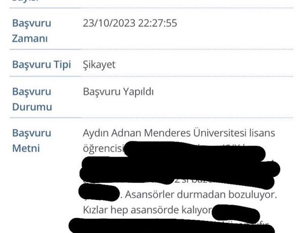 Asansör faciasının yaşandığı ve 1 öğrencinin yaşamını yitirdiği yurda ait, 3 gün önce CİMER’e yazılmış bir şikayet ortaya çıktı:

Asansör durmadan bozuluyor. Kızlar hep asansörde kalıyor.