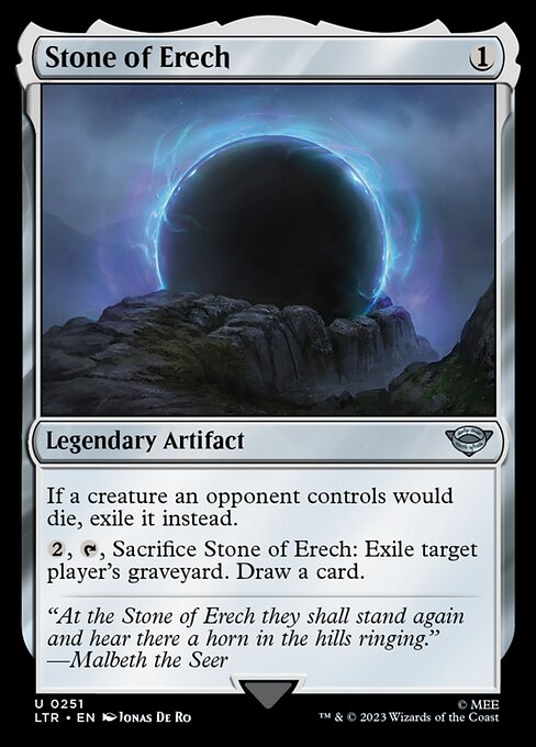 Judge: I'm on the play turn one I play the card (Stone of Erech) I'm up against Scam. They cannot scam next turn because of the ability on this card. I was told by a judge and the scam player I was wrong. I said sacrifice is dying the creature hits the GY it's exiled after right?