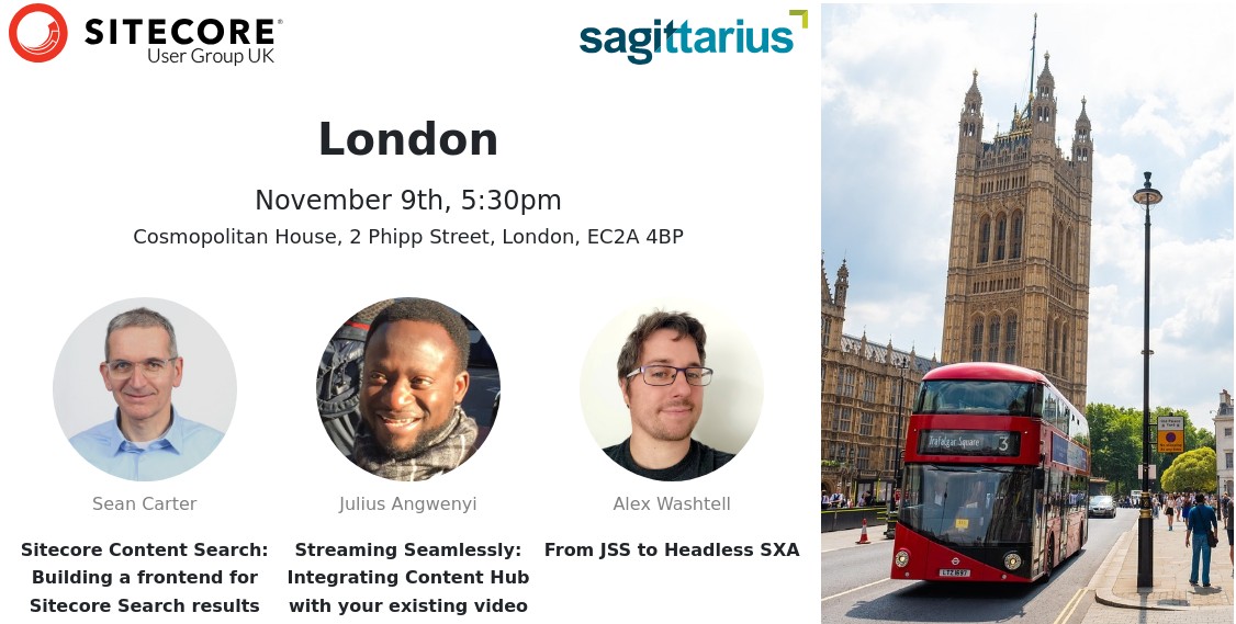 Join us for our next Sitecore User Group meetup in London, on Thursday November 9th at 5:30pm kindly sponsored by @SagittariusMktg
Talks include Sitecore Search, Content Hub and Headless SXA. scug.co.uk/events/2023-11…… #Sitecore #SUGUK