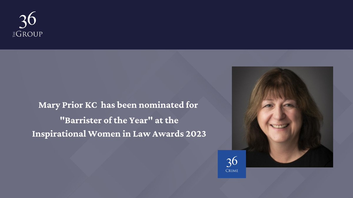 Congratulations to Mary Prior KC on being nominated for 'Barrister of the Year' at the Inspirational Women in Law Awards 2023. They shine a light on outstanding legal professionals whose work & efforts have been recognised as greatly contributing to equality & diversity in law.
