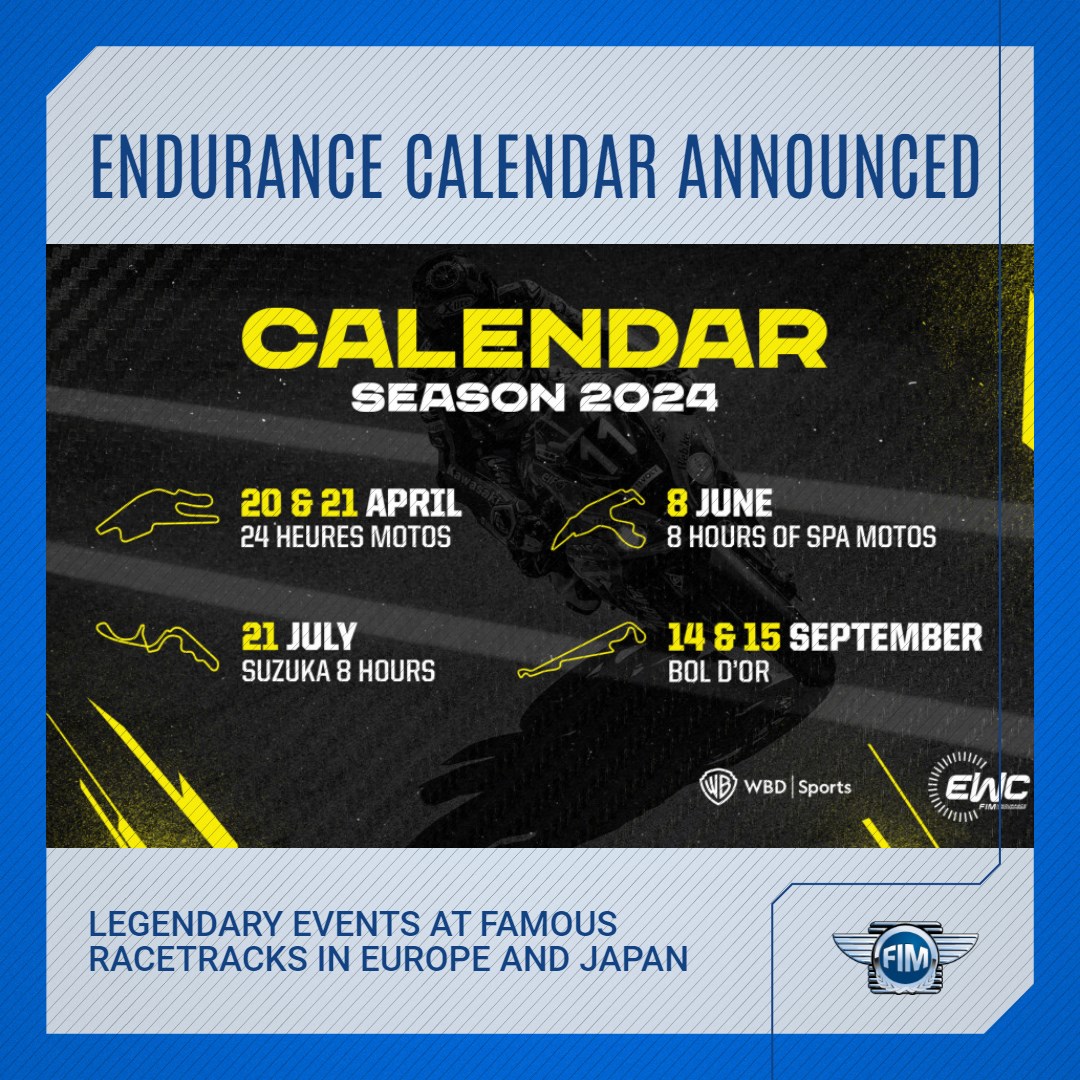 Kicking off at @24heuresmotos, the FIM EWC will then visit Spa-Francorchamps 🇧🇪 Suzuka 🇯🇵 and Paul Ricard track for the @boldor_moto in September. Full calendar 👉 fim-moto.com/en/news/news-d… #FIM | #FIMfamily | #Endurance | @FIM_EWC