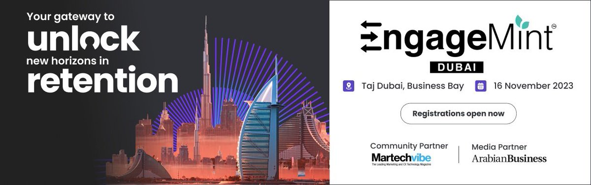 avlesh's tweet image. Dubai - #EngageMint&apos;s next pitstop!
Save the date: Nov 16

After stellar shows in Mumbai, Bengaluru, Jakarta &amp;amp; Riyadh this year, we have saved the best for the last! In our final edition of EM in 2023, we are going to surprise u in many ways🤞

Register:
webengage.com/engagemint-dub…