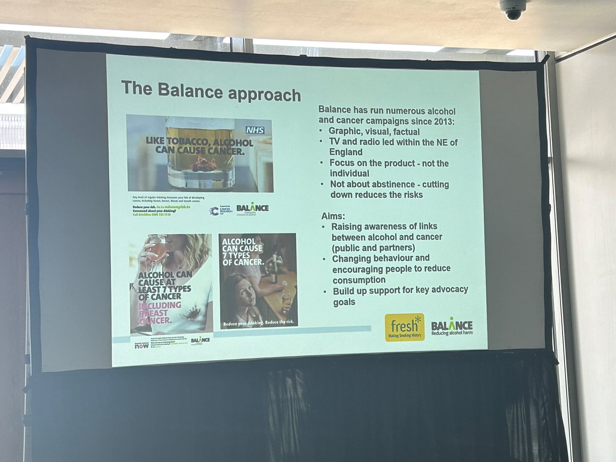 Learning from Sue Taylor @BalanceNE about awareness campaigns re alcohol and cancer. Denial and disbelief around alcohol reinforced by industry. Campaigns have increased awareness locally to much higher rates than national low levels. Credible messaging is key.   #GAPC2023