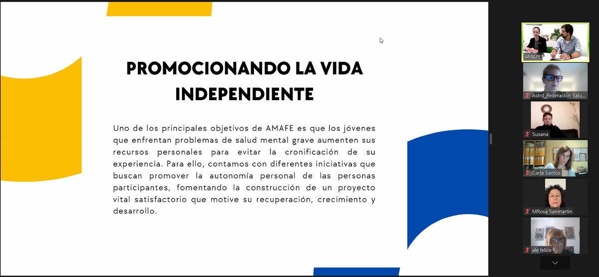 saludmentalCM's tweet image. 👩‍💻 Escuchando a los y las compis de @Amafesemueve en la presentación de resultados del proyecto europeo #FILMI: "El papel de las asociaciones de familiares y la salud mental: autonomía y vida independiente en tres capitales europeas" 👏👏