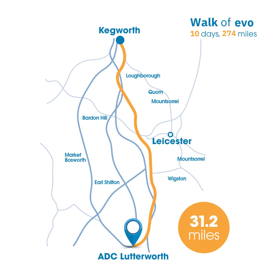 The #Walkofevo is stepping things up to a 31.2-miles for day 4, as our smiling duo treks from Kegworth to ADC Lutterworth!

A huge thank you to Hazel4D for their sponsorship today and supporting our mission to make a real difference. 

Donate here: hubs.li/Q026QmzG0