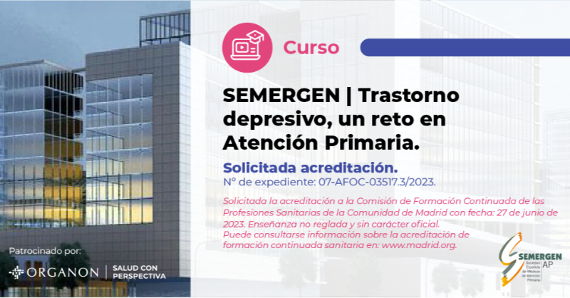 OrganonEspana's tweet photo. ¿Cómo tratar a un paciente con #depresión desde la consulta de Atención Primaria? En esta formación online acreditada y avalada por @SEMERGENap, contestamos a esta y otras preguntas de interés en relación con el trastorno depresivo.

¡Haz click/Accede ya para saber más!