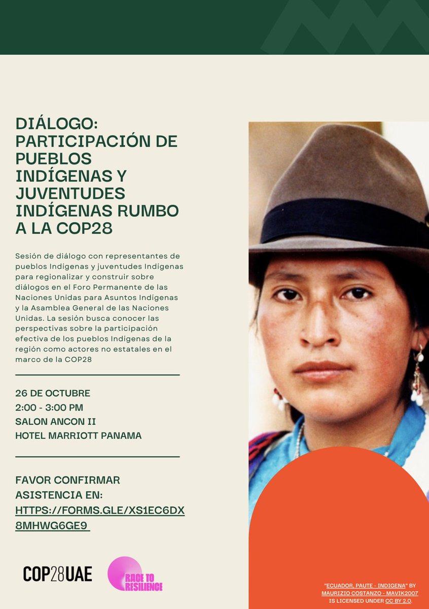 🌎 Happening today at #LACCW! 'Indigenous Peoples, and Indigenous Youth participation on the road to COP28', co-hosted with the @COP28_UAE Presidency and the #RacetoResilience. 📅Date: 26th October ⏰Time: 14:00 to 15:00pm (GMT -5) Room: Ancon II