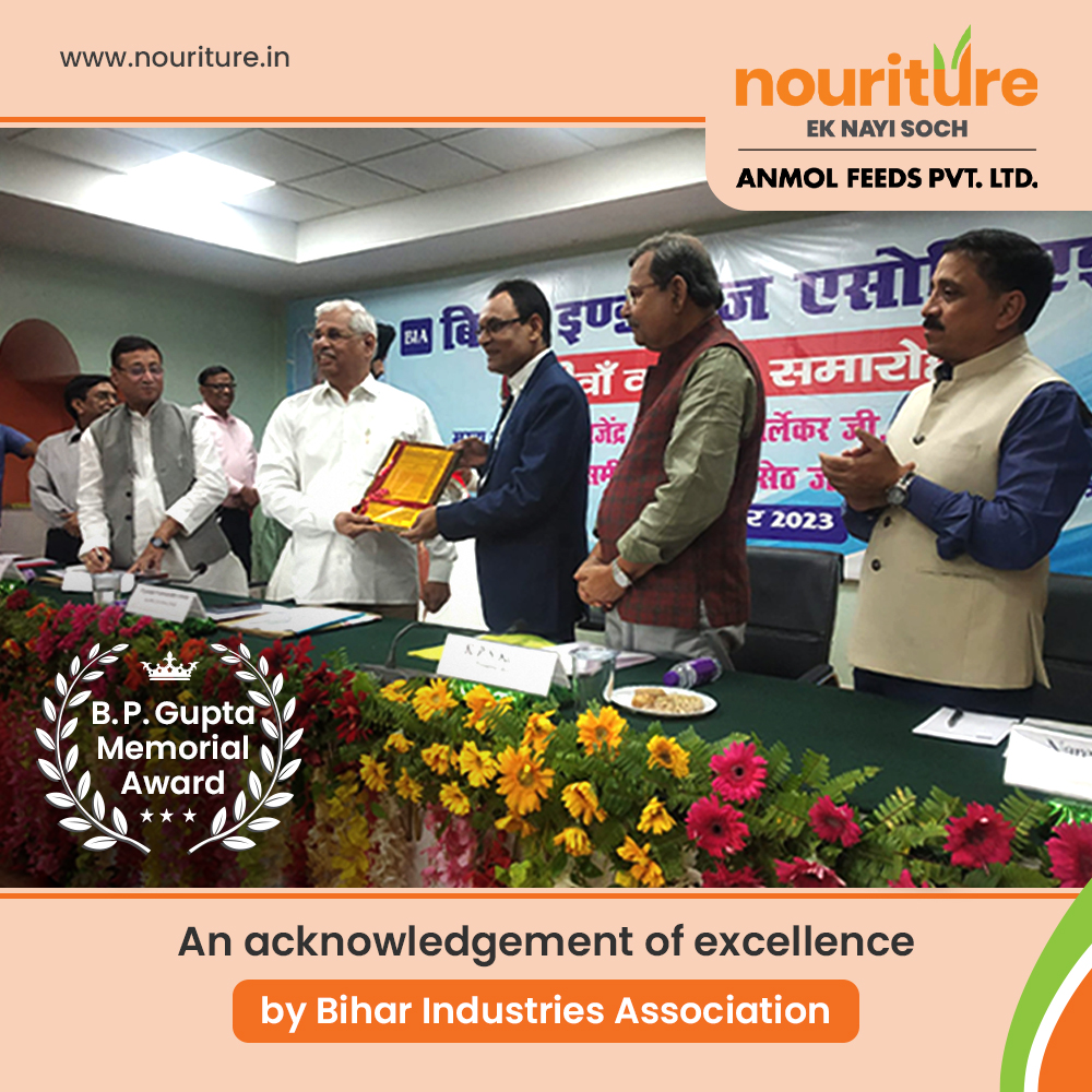 anmol_feeds's tweet photo. Cultivating Success in Agro Excellence!  Last evening was a momentous occasion as the Bihar Industries Association bestowed upon #Nouriture the prestigious B.P. Gupta Memorial Award, a testament to our unwavering commitment to excellence in agro-based industries. 
(1/3) https://t.co/bWbU7kEc8x