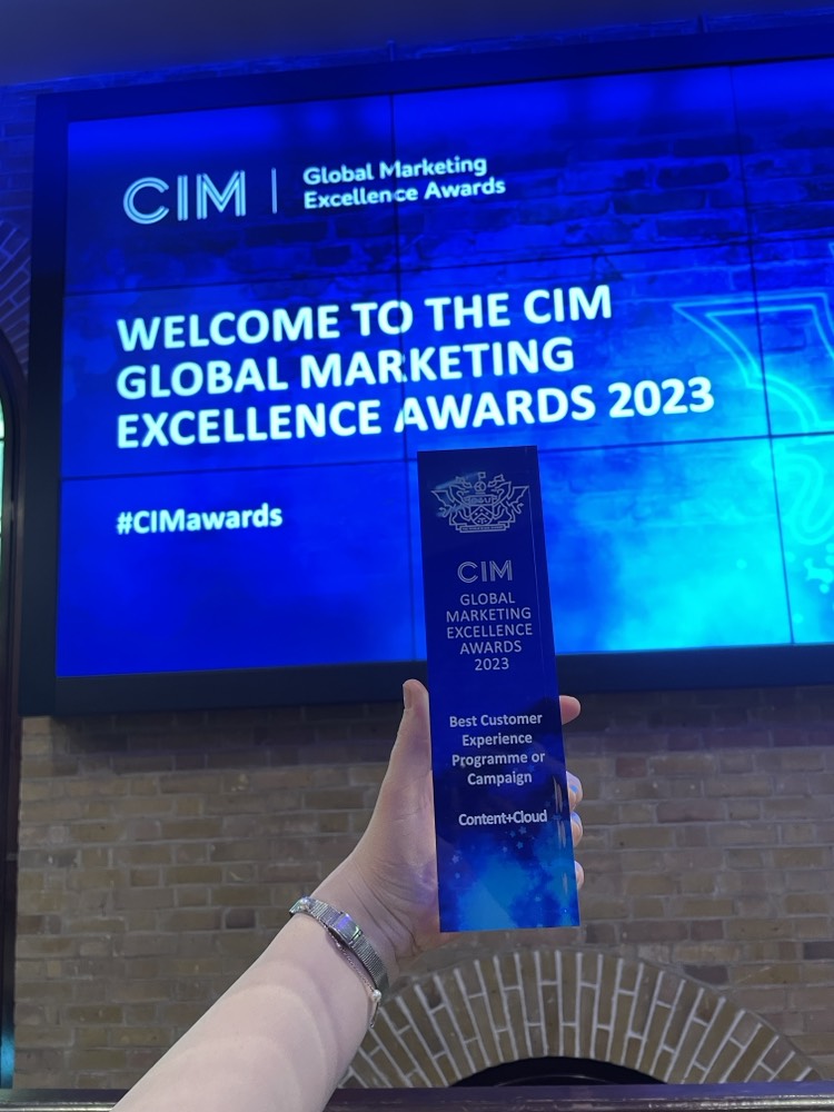 🎉 Every day at Content+Cloud is about our customers – so it was thrilling to be recognised for this at the 2023 #CIMAwards. We won the Best Customer Experience Programme prize – thank you to the <a href="/cim_marketing/">CIM</a> judges for this incredible honour!