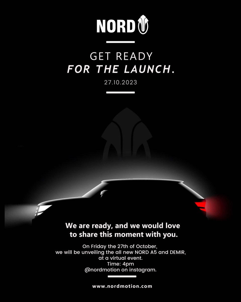 We kindly invite you to the our unveiling of two new SUVs. 

The All New Nord A5 

For the first time, the All New Nord Demir. 

It’s happening virtually at 4:00pm, 27/10/2023. 

#drivenord #nordmotion #madeinnigeria #bestvalue