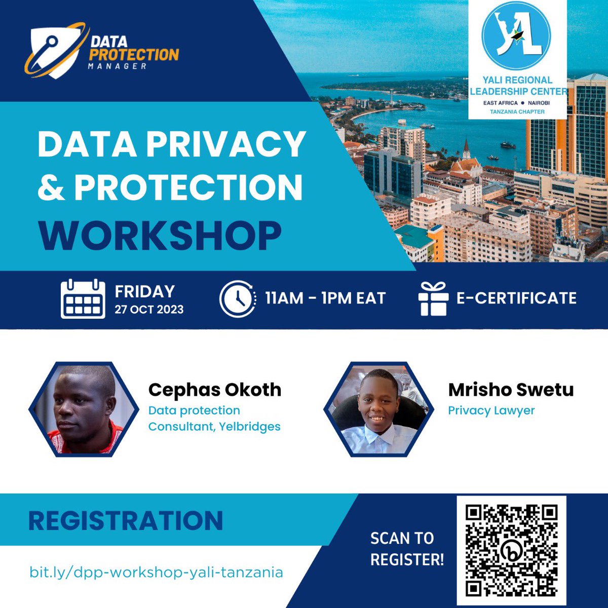KWA KUSHIRIKIANA NA ALUMNI WA KENYA, SIKU YA IJUMAA TUTAKUWA NA VIRTUAL DATA PRIVACY &amp; PROTECTION WORKSHOP.
HIVYO TUNAOMBWA KUJISAJILI KWA WINGI KUPITIA LINK HII.
KWA WATAKAOHUDHURIA TRAINING YOTE WATAPATA E-CERTIFICATE.
KARIBUNI SANA.

YALI TZ - bit.ly/dpp-workshop-y…