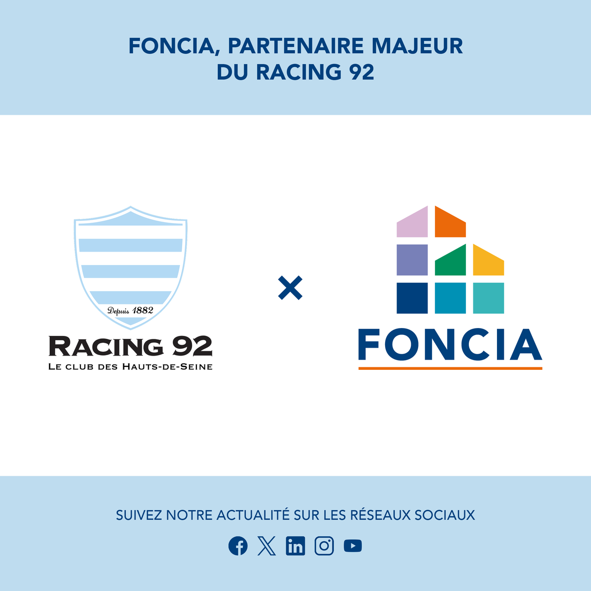 🏉🤝 #Foncia renouvelle son partenariat avec le @Racing92 🔵⚪ pour la saison 2023/2024.

Ensemble, partageons des valeurs fortes : #solidarité, #inclusion, et respect de l'#environnement.

Pour en savoir plus 👉 pressroom.emeria.eu/press-releases…

#Racing92 #Sponsoring