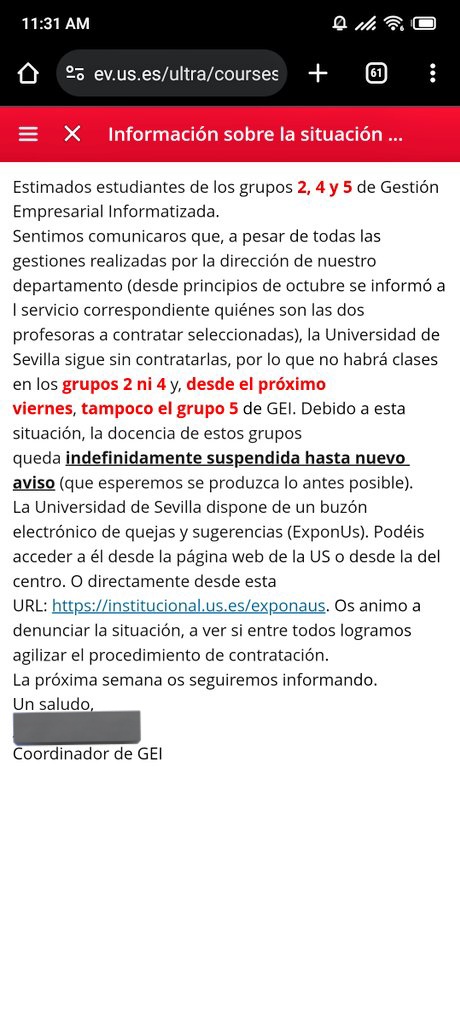 Virorsitto's tweet photo. Vergüenza de universidad que ni contrata profesores ni se preocupa por sus alumnos. @FceyeUs @unisevilla https://t.co/vYjiPwCZzs