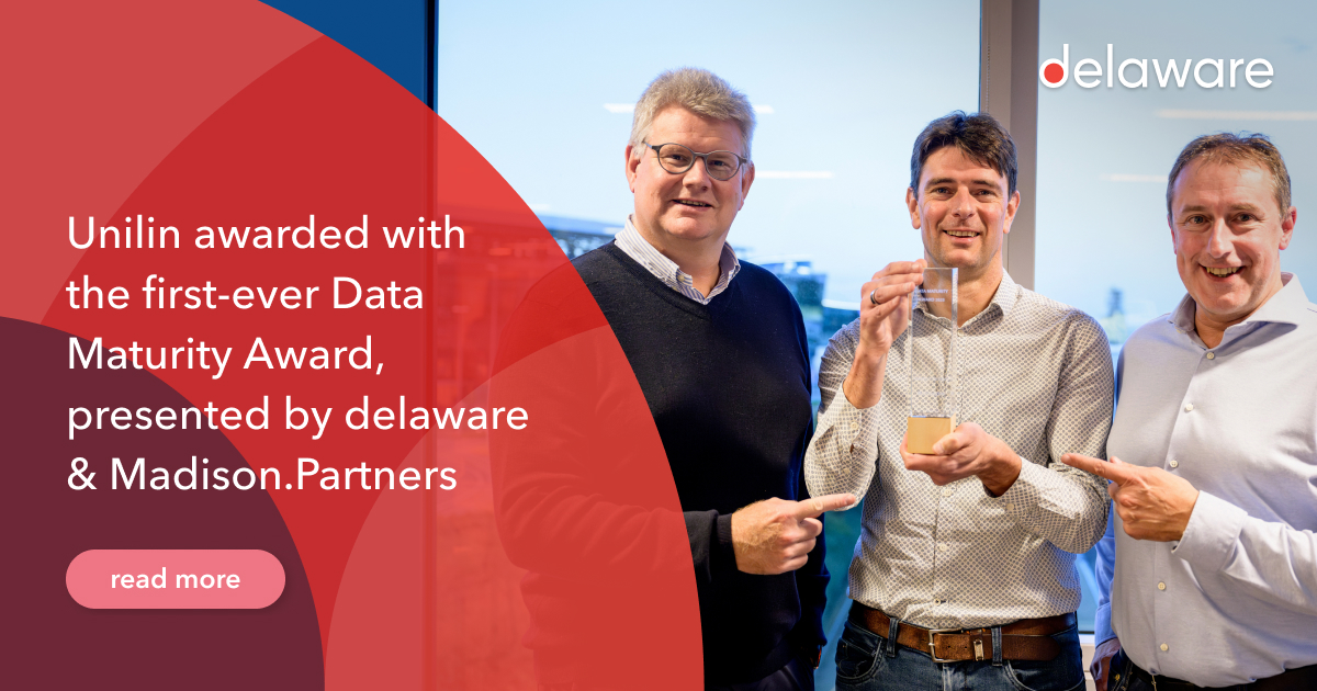 Congratulations <a href="/UnilinGroup/">Unilin</a>! 👏🏆
Seven years ago, Unilin embarked on the implementation of their vision of becoming a data-driven company. Last week, they received the very first #DataMaturity Award, presented by delaware and Madison Partners 👉 hubs.li/Q026QqNS0