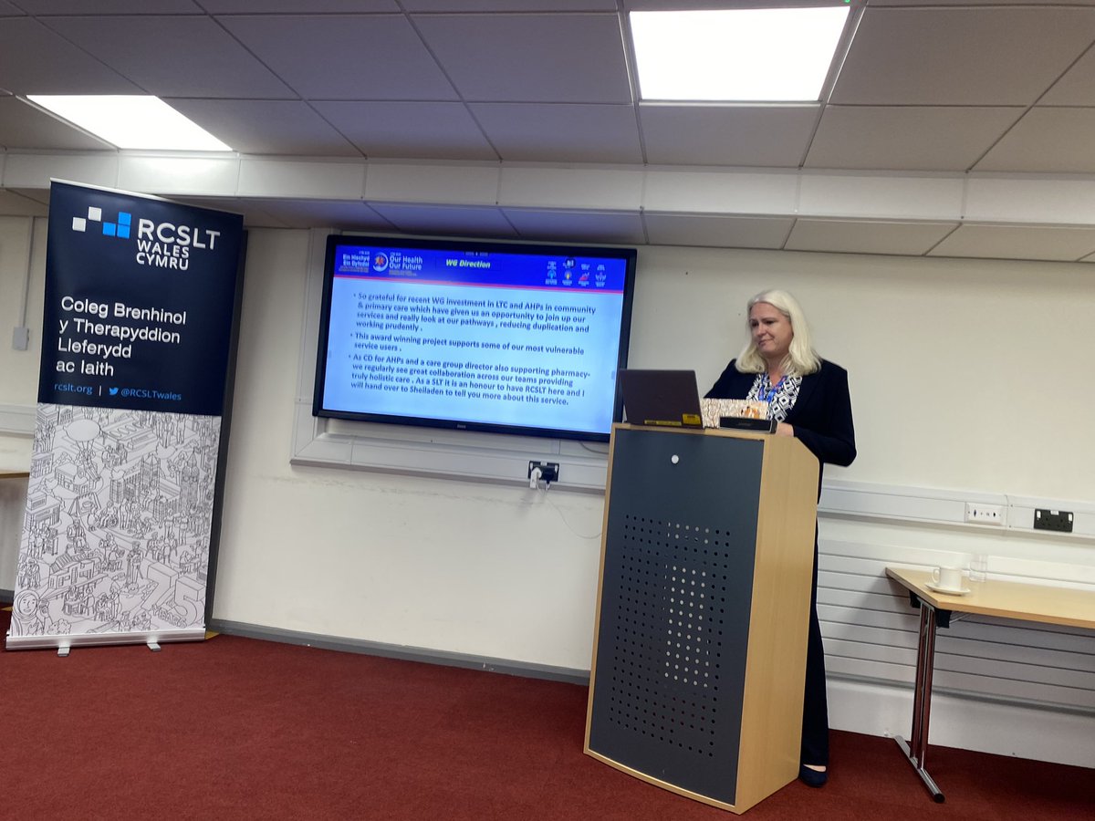 (1/2) Great presentations by members <a href="/LisaLoveGould1/">Lisa Love-Gould</a> <a href="/SheiladenAquin/">Sheiladen Aquino</a> &amp; # Amber Griffiths today explaining the role of #SLpeeps in supporting people with communication &amp; swallowing needs &amp; keeping people living well at home as part of our visit with <a href="/Eluned_Morgan/">Eluned Morgan</a>