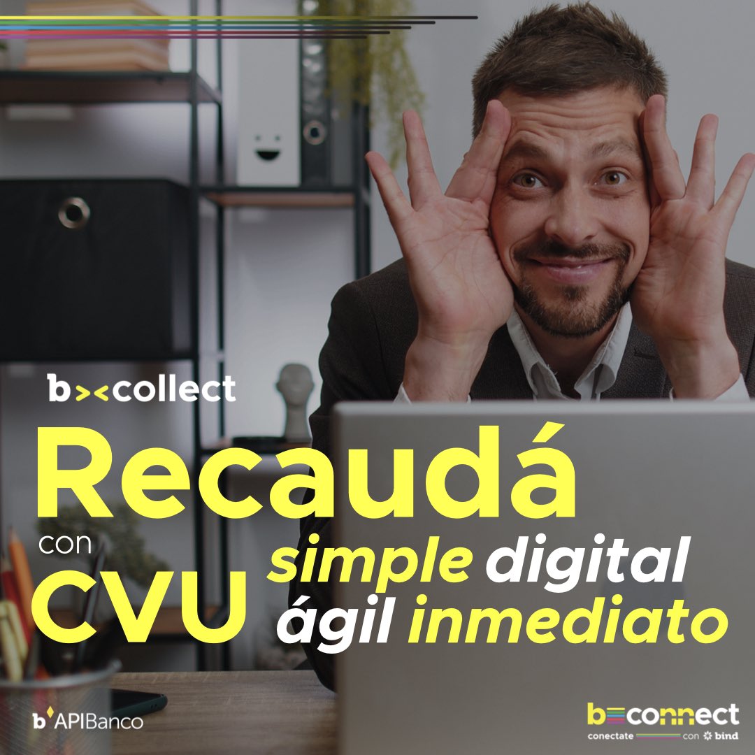 bindARG's tweet photo. Recaudá con CVU.
Dale más velocidad a tus cobros.
Conocé b><collect, una nueva solución para agilizar las cobranzas de PyMES y Empresas a través de nuestro ecosistema de APIs.
Conectate a bind 🔌
#bconnect #conectate #APIBanco #BaaS #finanzasfelices https://t.co/9bQ7k00Yf5
