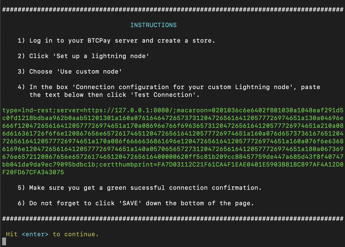 parman_the's tweet photo. When u connect ur #BTCPay Server to ur LND node, the bastard's a bit tricky. Much can go wrong, and u can lose hrs figuring out why
I've taken the pain out of it for you, shhh, it's going to be OK. Customised instructions by #Parmanode based on your installed #Bitcoin apps: https://t.co/uX03SNQEKu