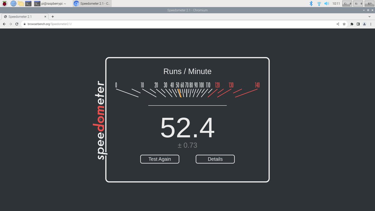FlowBrowser's tweet image. Flow running Speedometer on the Raspberry Pi 5's not too shabby, either.