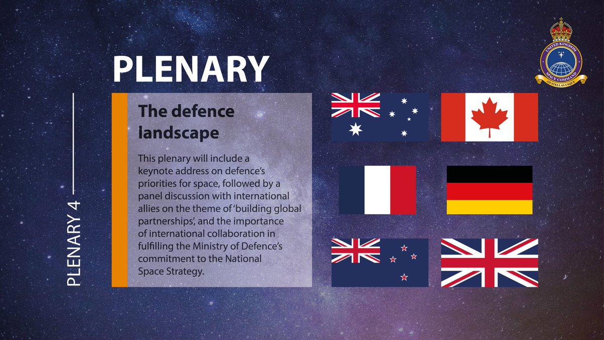 UKSpaceCmd's tweet image. Tickets for @ukspaceconf are available now, being held at the @BelfastICC on 21-23 November 2023.

Air Vice-Marshal Paul Godfrey, Commander of UK Space Command, will give a keynote on defence space, alongside representatives from 🇦🇺 🇨🇦 🇫🇷 🇩🇪 🇳🇿

spaceconference.co.uk

#UKSC2023