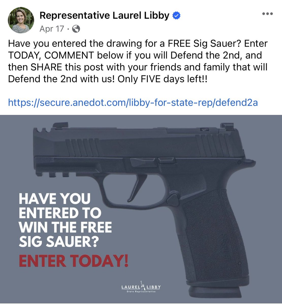 BenjaminLCorey's tweet photo. Our local “pro-life” State Representative here in the Auburn/ #Lewiston area not only opposes background checks, but recently had a gun giveaway where some rando on the internet won a free gun from her. @ShaneClaiborne @shannonrwatts https://t.co/jahIMu2XVA