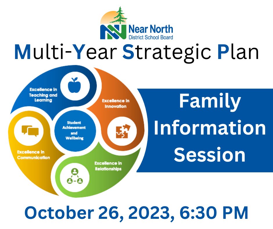 Join us tonight at 6:30 p.m. for our Multi-Year Strategic Plan virtual family information session and learn about our plans to achieve our four strategic priorities.  
Click the link for more info and login information: ow.ly/uXax50Q14We