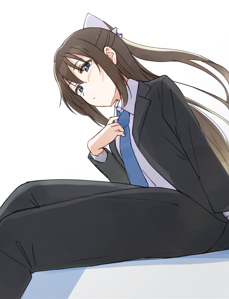 ousaka shizuku 1girl solo formal necktie suit brown hair long hair  illustration images