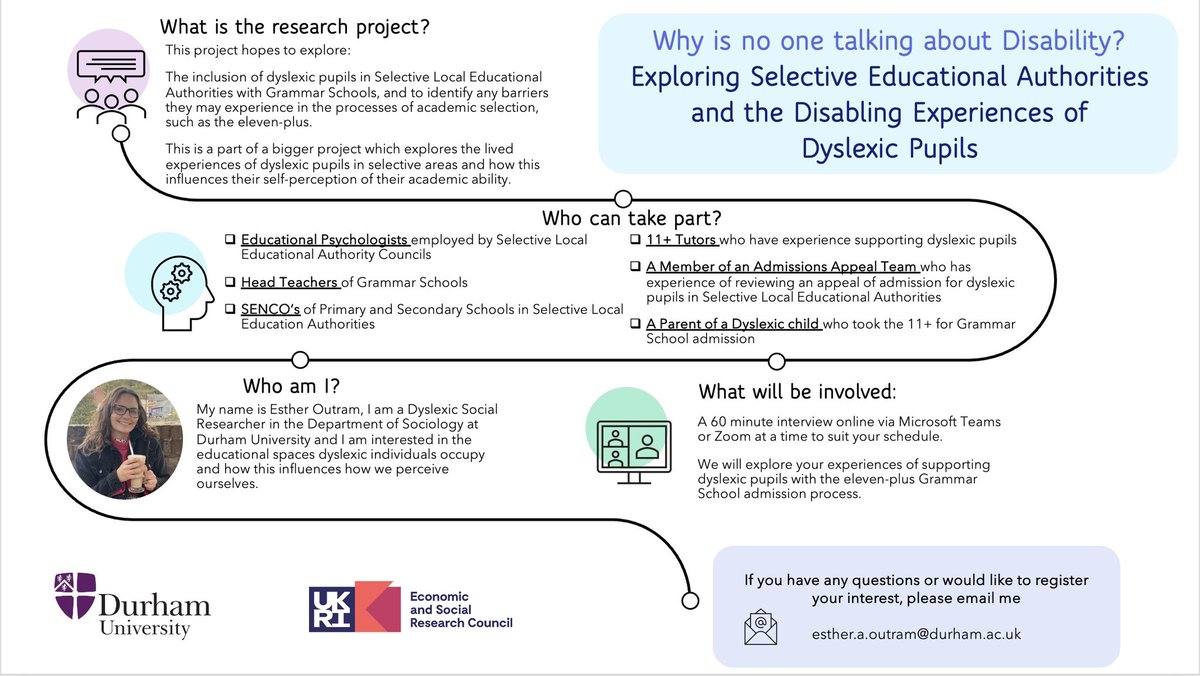 💥CALL FOR PARTICIPANTS💥

I am looking to speak with Educators, Ed Psychs, SENCos, 11+ Tutors, and Parents in selective LEAs who have experience supporting dyslexic pupils with the 11+ Grammar School admissions! 

Full details in poster. Any shares will be hugely appreciated!