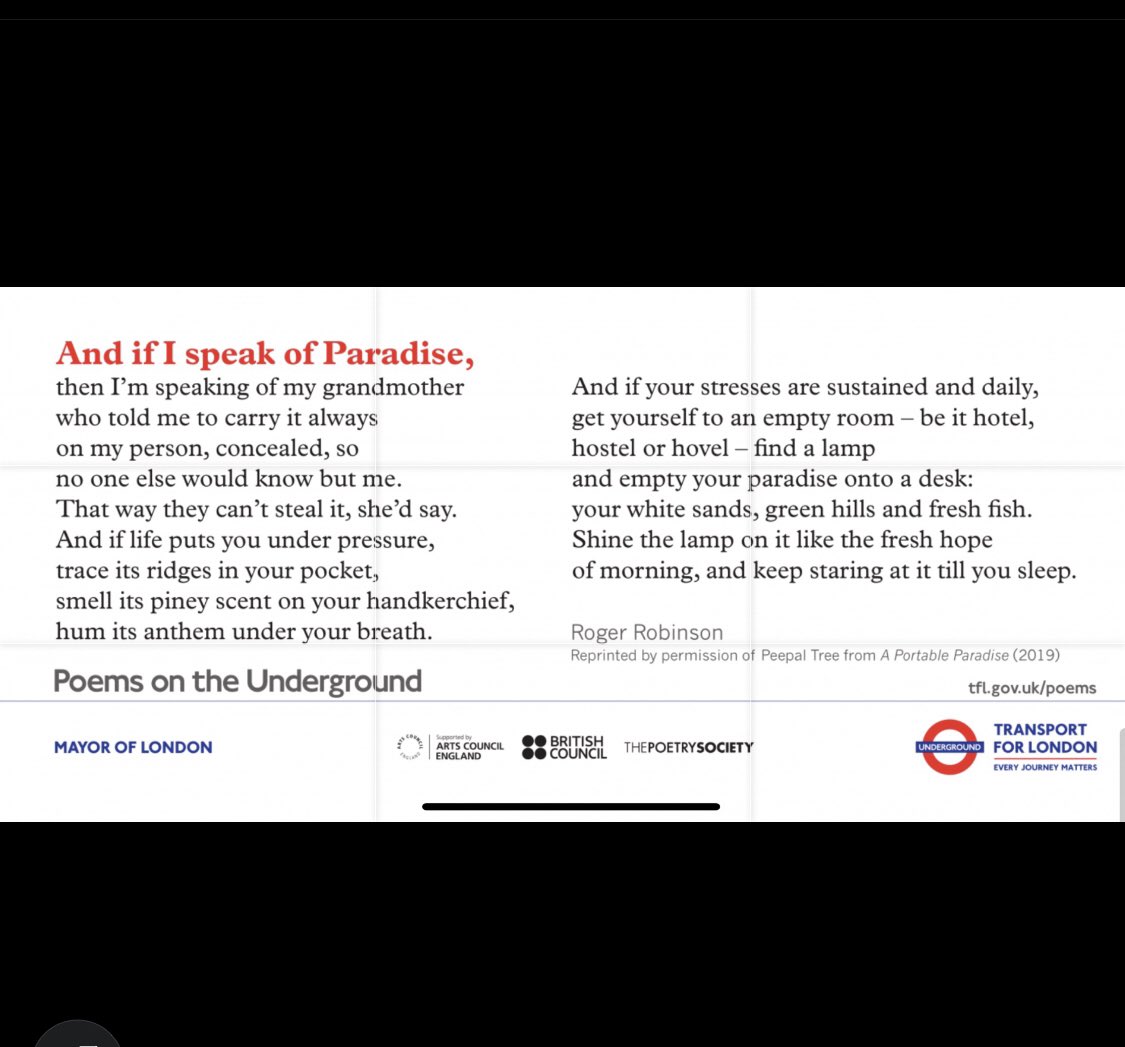 When #transportforlondon put this poem in the tube, every day I’d receive messages about the poem calming anxiety. That’s the reason that I write, to be in service. Get the Black History Month handout that begins with this poem on the tube with lots of great Black British Poets