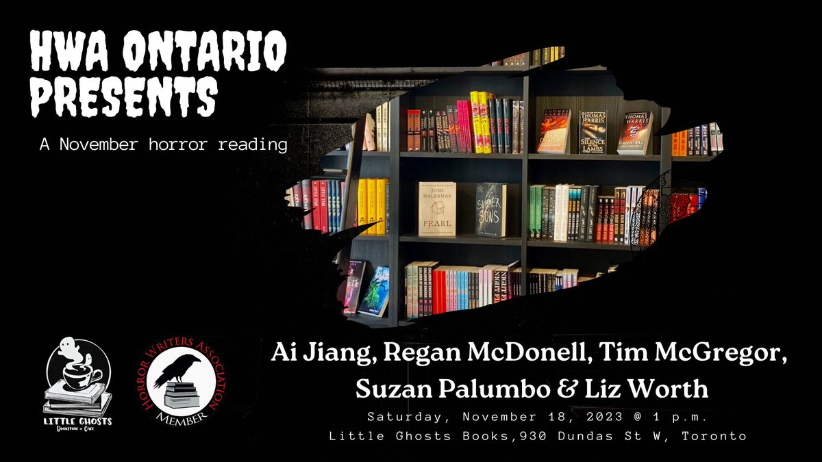 HWA-ON (@hwaontario) on Twitter photo Coming up on November 18, it's #HWAOntario x <a href="/LittleGhostsBoo/">LittleGhosts</a>! We'll host an authors' social from 1–2 p.m. with readings at 2 p.m. Looking forward to it! <a href="/AiJiang_/">Ai Jiang || 江艾 || 🇨🇳🇨🇦</a> @Writer_ReganMcD <a href="/TimMcGregor1/">Tim McGregor</a> @sillysyntax <a href="/LizWorthTarot/">Liz Worth</a> #Horrorfam #Toronto #Ontario Coming up on November 18, it's #HWAOntario x <a href="/LittleGhostsBoo/">LittleGhosts</a>! We'll host an authors' social from 1–2 p.m. with readings at 2 p.m. Looking forward to it! <a href="/AiJiang_/">Ai Jiang || 江艾 || 🇨🇳🇨🇦</a> @Writer_ReganMcD <a href="/TimMcGregor1/">Tim McGregor</a> @sillysyntax <a href="/LizWorthTarot/">Liz Worth</a> #Horrorfam #Toronto #Ontario