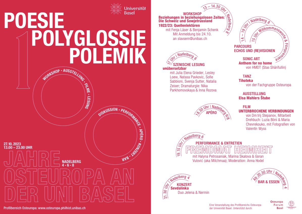 Morgen an der <a href="/UniBasel/">Universität Basel</a> im Rahmen des 100-Jahr-Jubiläums des Profilbereichs Osteuropa: Gespräch und Performance mit meiner Wenigkeit 🪆
Kommt um 19.15 Uhr vorbei!