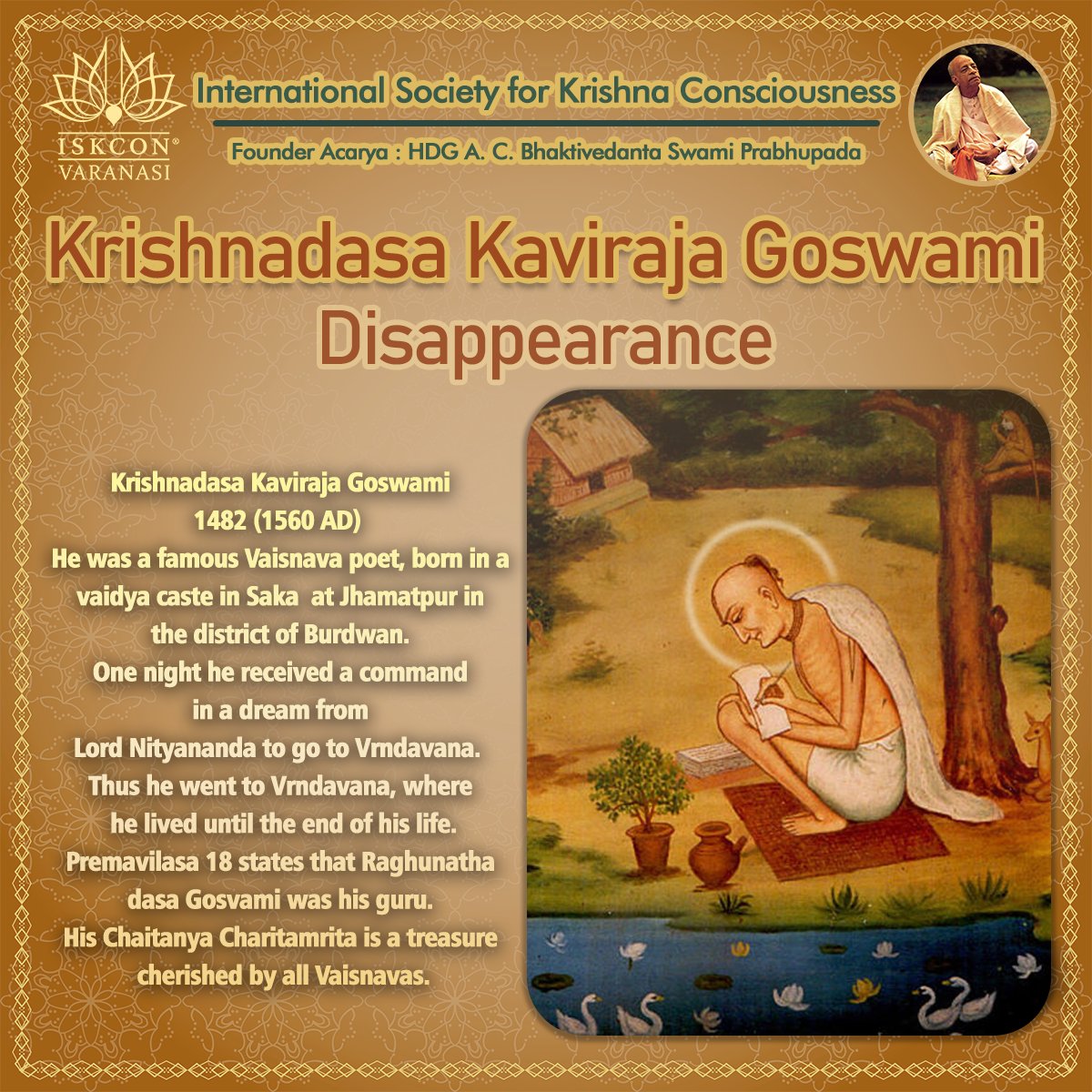 iskconvicc's tweet photo. हरे कृष्ण 🙏🏼
प्रिय भक्तों
आज हमारे गौडीय - वैष्णव संप्रदाय के तीन आचार्यों का तिरोभाव दिवस है।
#iskcon #gaudiyavaishnava #chaitanyamahaprabhu #gaudiyamath #goswami #saints #sages #vrindavan #radha #krishna https://t.co/srbJqHvh1F
