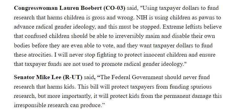 caitlynkim's tweet photo. GOP Rep Lauren Boebert has reintro'd the Protecting Our Kids from Harmful Research Act. It prevents federal funds for research or publications relating to gender transition for people under the age of 18. It's the companion measure to Sen. Mike Lee's bill. #copolitics https://t.co/IR9mWcdRlU