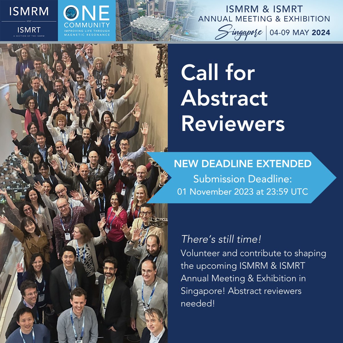 Deadline in 6 days: Now 01 November 2023 at 23:59 UTC We love the abstracts being submitted, keep them coming! It's a great challenge to have, but that means we NEED MORE reviewers! We want both experienced and new reviewers. Get started: bit.ly/3gXpH1z #ISMRM #ISMRT