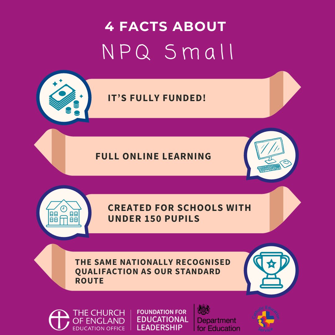 NSforEducation's tweet image. We know a lot of our small schools are in more rural areas so we’ve put our NPQSmall online meaning no long drives – just learn from the comfort of your desk! You can find out more here cefel.org.uk/npqsmall