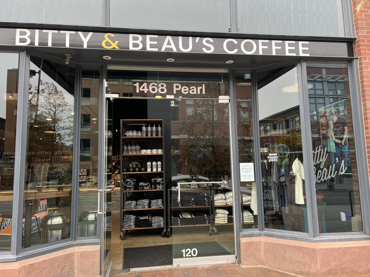 JonesZan's tweet photo. My new favorite #Boulder coffee shop -Bitty and Beau’s (1468 Pearl)- go check it out! Their baristas are very happy &amp; competent developmentally challenged individuals. Which means you get to drink great coffee AND support a great cause! #aHumanRightsMovementDisguisedAsaCoffeeShop https://t.co/ci3RGVVP71