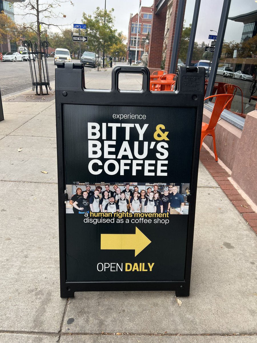 JonesZan's tweet photo. My new favorite #Boulder coffee shop -Bitty and Beau’s (1468 Pearl)- go check it out! Their baristas are very happy &amp; competent developmentally challenged individuals. Which means you get to drink great coffee AND support a great cause! #aHumanRightsMovementDisguisedAsaCoffeeShop https://t.co/ci3RGVVP71