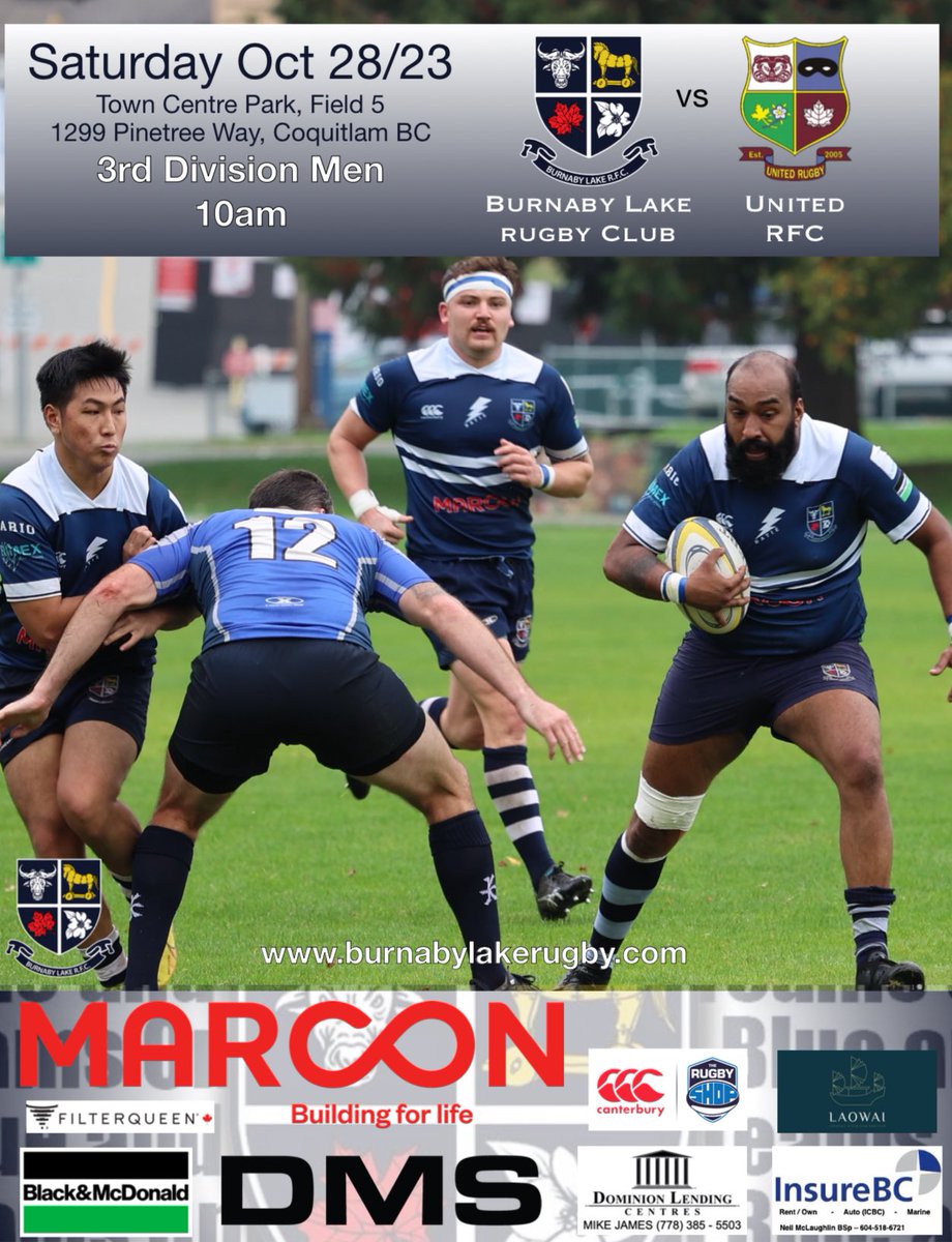 BLRC (@burnabylakerfc) on Twitter photo On Saturday morning the 3rd Division Men travel out to <a href="/UnitedRugbyClub/">United Rugby Club</a> at 10am. Afterwards, the clubhouse should be full for the RWC Finals! Food and games. Doors open at 11:30am. On Saturday morning the 3rd Division Men travel out to <a href="/UnitedRugbyClub/">United Rugby Club</a> at 10am. Afterwards, the clubhouse should be full for the RWC Finals! Food and games. Doors open at 11:30am.