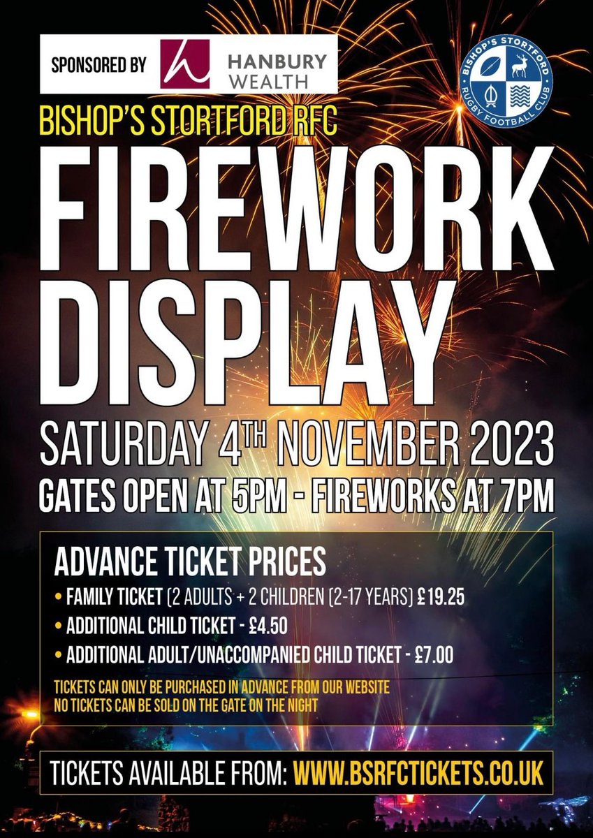 HanburyWealth's tweet image. Remember remember the date in November for the @BSRUGBY #FireworkDisplay We are delighted and proud to once again sponsor this event and hope to see many of you sharing in the fun! #LocalCommunity