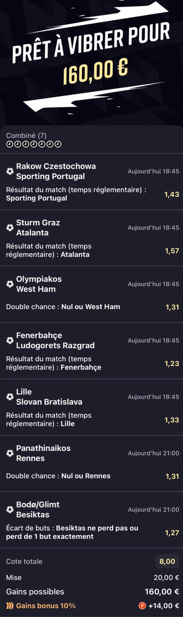 COMBINÉ DU JOUR ! ⚡️

📊 <a href="/8/">.</a>.00

❤️ SI TU SUIS ! 💫

#TeamParieur #Pronos