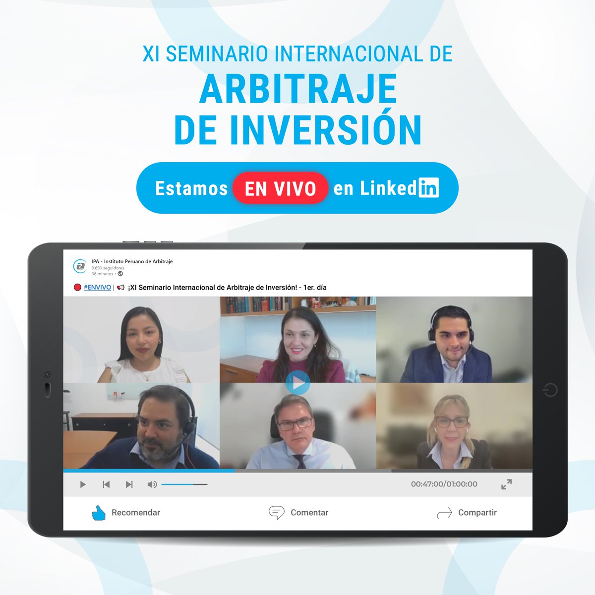 ipaperu's tweet image. 🔴 #ENVIVO | 📢 ¡XI Seminario Internacional de #Arbitraje de #Inversión!

👇🏻 Haz clic en el enlace a continuación para unirte a nuestra transmisión en vivo en LinkedIn 👇🏻
bit.ly/3Q4npPK

#EventoIPA
#IPA