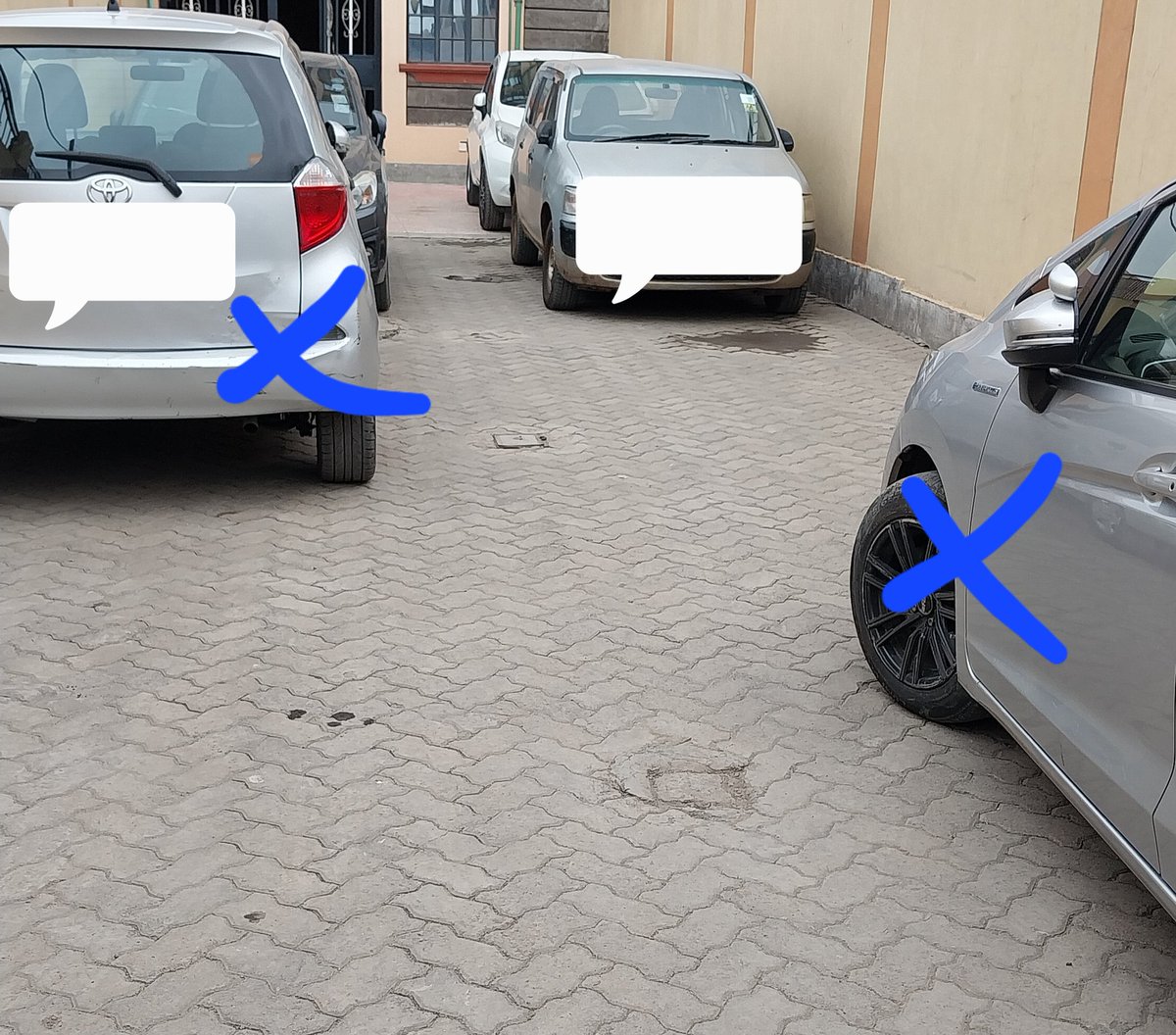 One day, one bright morning... I made Kavindu fit in this tight space(between the cars marked in blue) so that I could exit this parking 😭