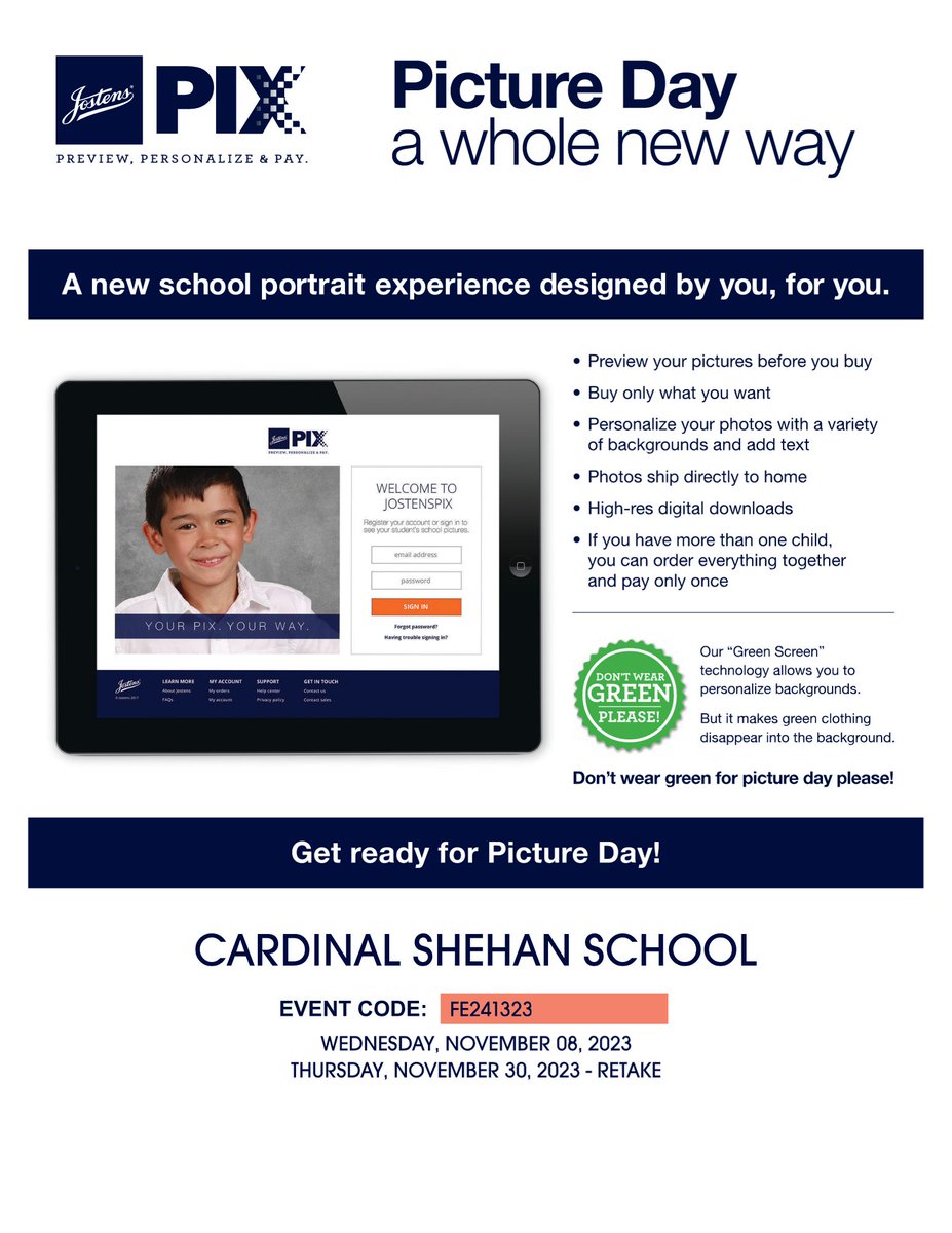 PeaceCSS's tweet photo. Save the Date! Picture Day is coming . Open flyer for details #aob #riseabove #catholiceducation #cardinalshehanschool #catholicschool https://t.co/sAoCboZqNl