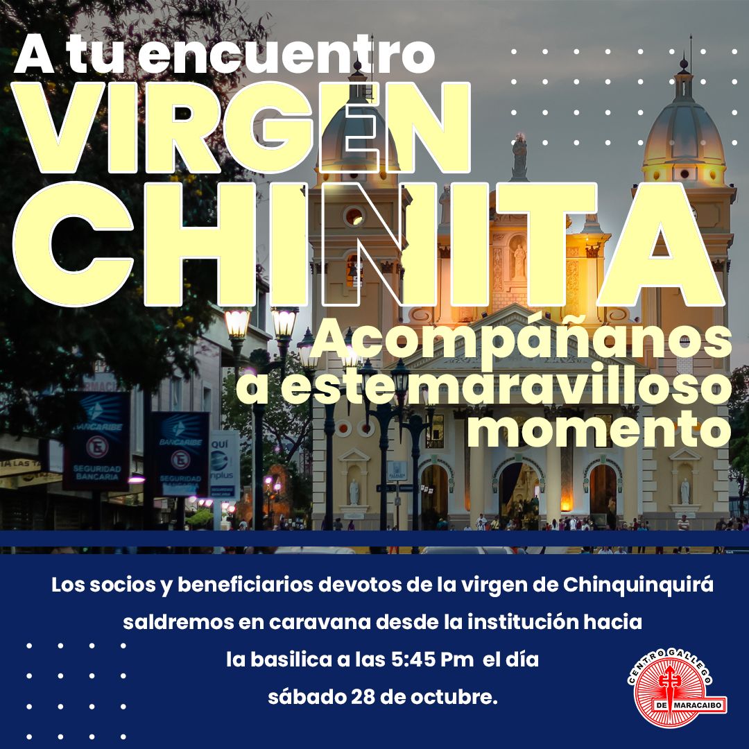 Queremos invitar a todos los socios y beneficiarios a acompañarnos este sábado 28 de octubre en la bajada de la Chinita. Nos reuniremos en nuestro centro a las 5:45 pm y saldremos todos juntos. ¡Los esperamos para compartir esta experiencia única y estar todos unidos!
