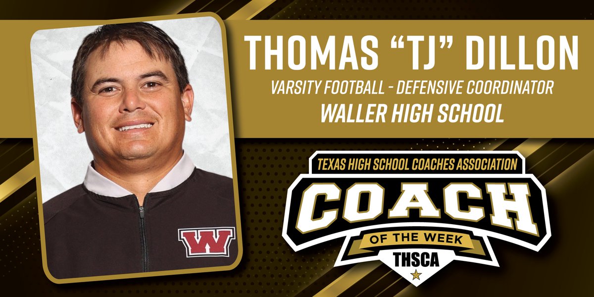 THSCA (@thscacoaches) on Twitter photo Congrats to our THSCA Coach of the Week, Thomas "TJ" Dillon of <a href="/waller_football/">Waller Football</a>! π©Άππ€
Coach <a href="/MarcusMendoza/">Marcus Mendoza</a> says: βCoach Dillon is a thoughtful leader who puts in 110% effort every day with our athletes and program development. His passion, innovative thinking and strategic Congrats to our THSCA Coach of the Week, Thomas "TJ" Dillon of <a href="/waller_football/">Waller Football</a>! π©Άππ€
Coach <a href="/MarcusMendoza/">Marcus Mendoza</a> says: βCoach Dillon is a thoughtful leader who puts in 110% effort every day with our athletes and program development. His passion, innovative thinking and strategic