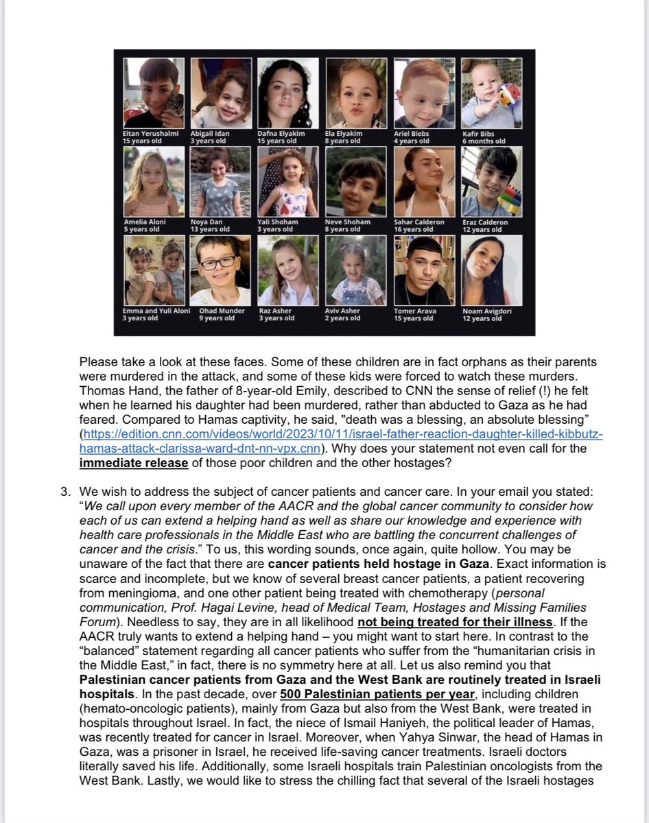 BenDavidLab's tweet photo. Our response letter to @AACR following its weak statement on the crisis in Israel-Gaza. Already signed by >1,000 Israeli cancer researchers and oncologists, including Nobel Laureates, Israel Prize awardees and the leading oncologists in the country. https://t.co/wwGbgkYBIr